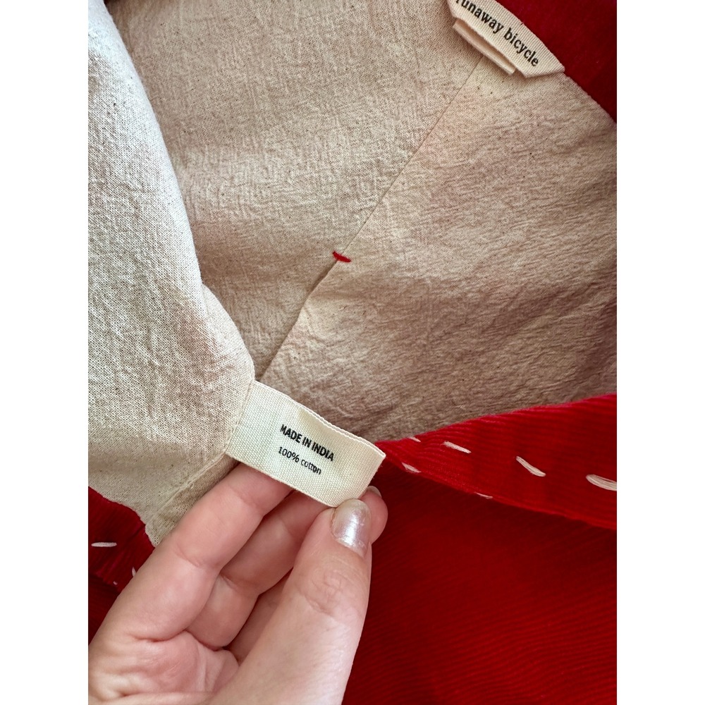 Runaway Bicycle Red Corduroy Cross Stitch Chore Coat Jacket Womens SM - Picture 7 of 7